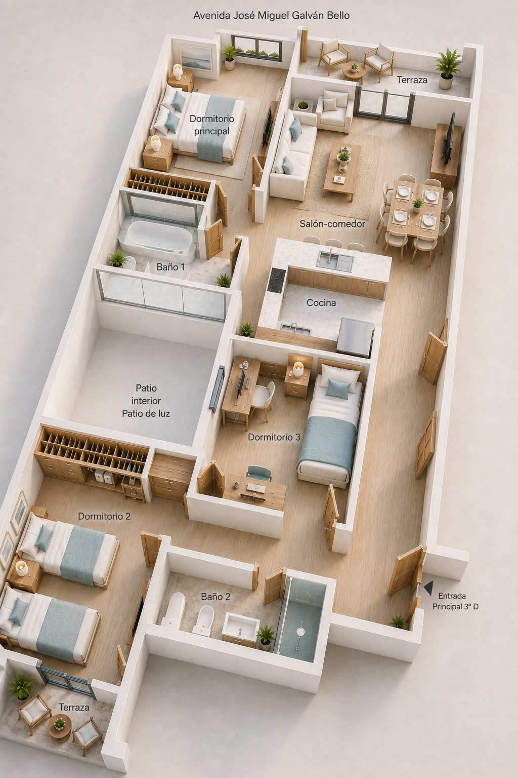 Recreación 3D principal de la vivienda